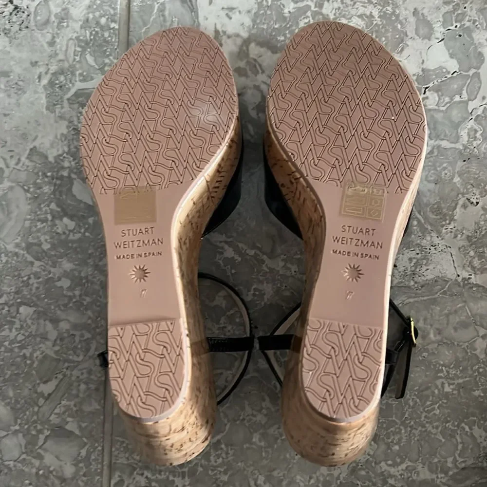Stuart Weitzman Palmina Platform Wedge Sandals, Black, NWT, Size 37.5/7 - Picture 9 of 12